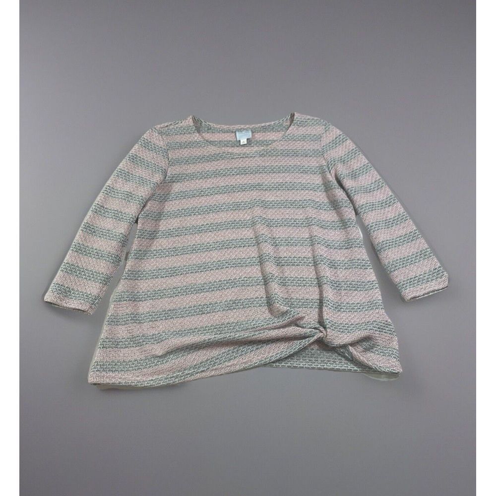 Sunday Waffle Open Knit Sweater Womens‎ XL Knot Twist Up Top Pink Gray